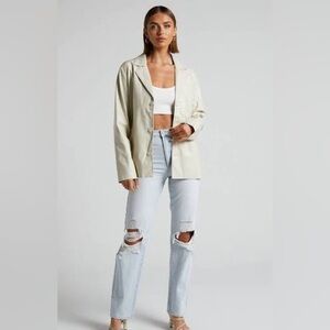 Showpo Ferrah Blazer - Faux leather oversized blazer in ecru